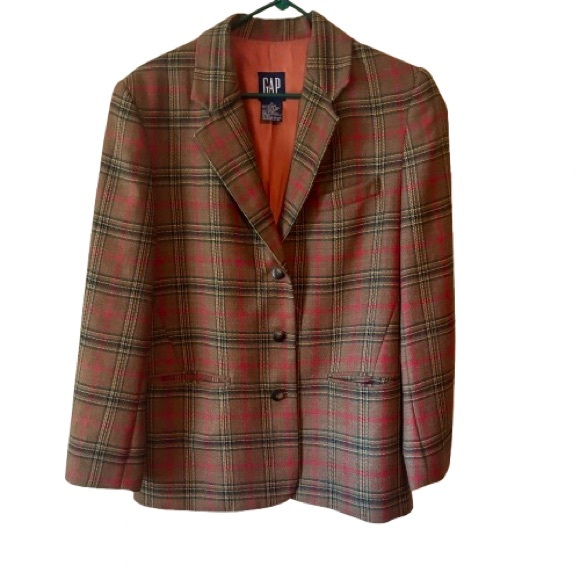 Vintage GAP Women's Wool Plaid Jacket - Red and Brown Size M/L - Picture 1 of 7